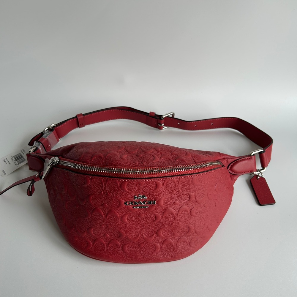 Coach Signature Belt Bag Washed Red Leather Fanny Pack F48741 New